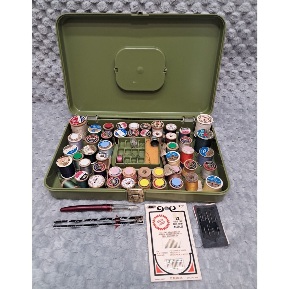 VTG Plastic WIL-HOLD WILSON Green Sewing Thread Box Case Organizer Storage Caddy